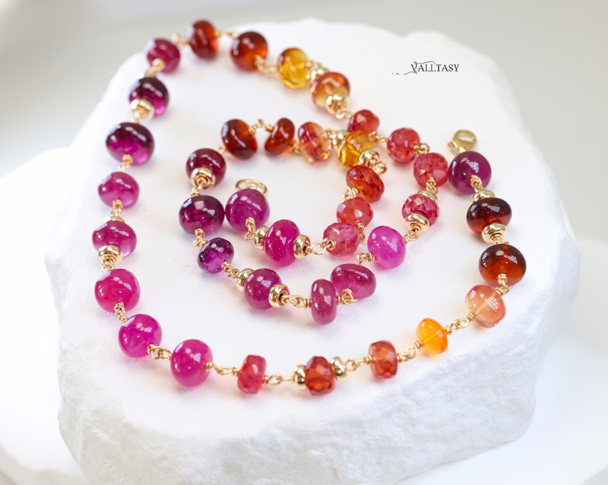 Solid Gold 14K Multi Gemstone Necklace Wire Wrapped in Gold, Gemmy Necklace, Colorful Multi Stone Necklace