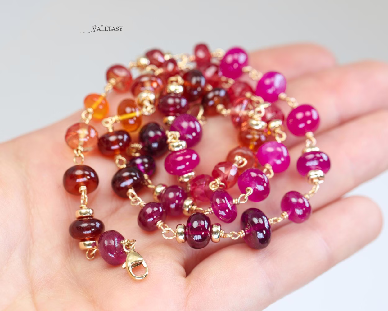 Solid Gold 14K Multi Gemstone Necklace Wire Wrapped in Gold, Gemmy Necklace, Colorful Multi Stone Necklace