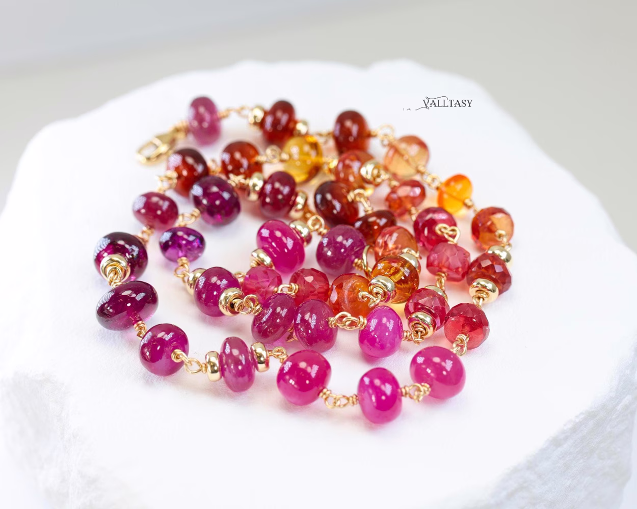 Solid Gold 14K Multi Gemstone Necklace Wire Wrapped in Gold, Gemmy Necklace, Colorful Multi Stone Necklace