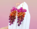 Sunset Gemstone Cluster Earrings, Sapphire Ruby Drop Earrings in Gold Filled