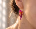 Sunset Gemstone Cluster Earrings, Sapphire Ruby Drop Earrings in Gold Filled