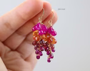 Sunset Gemstone Cluster Earrings, Sapphire Ruby Drop Earrings in Gold Filled