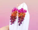 Sunset Gemstone Cluster Earrings, Sapphire Ruby Drop Earrings in Gold Filled
