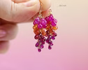 Sunset Gemstone Cluster Earrings, Sapphire Ruby Drop Earrings in Gold Filled