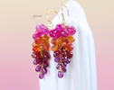 Sunset Gemstone Cluster Earrings, Sapphire Ruby Drop Earrings in Gold Filled