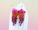 Sunset Gemstone Cluster Earrings, Sapphire Ruby Drop Earrings in Gold Filled